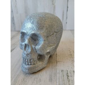 Glitter skull Halloween silver shabby chic home decor skeleton prop